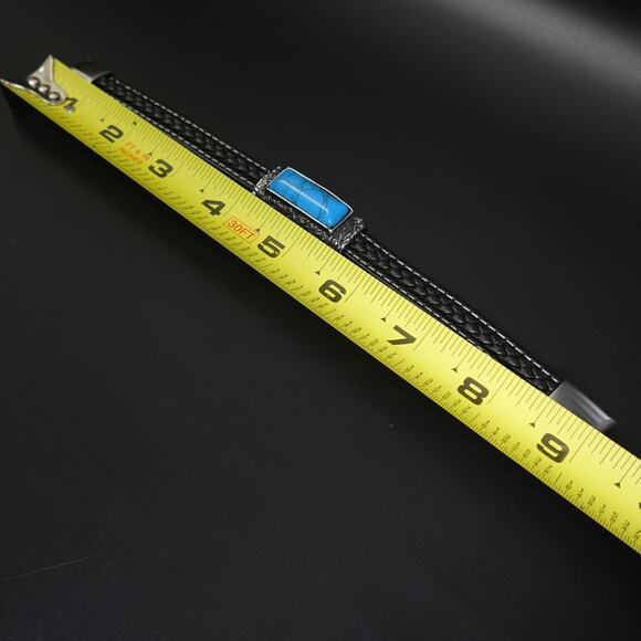 Stainless Steel & Leather Bracelet w/ Turquoise Stone SBR-6746 - Picture 8 of 10